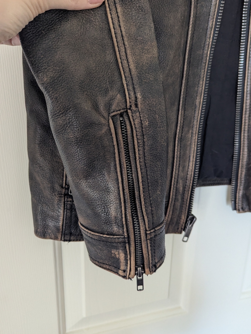 Black Rivet Men's Vintage Dark Brown Leather Zip Jacket - Picture 5 of 10